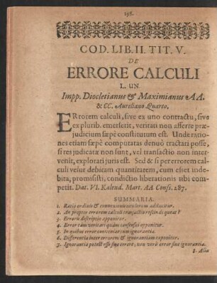 Cod. Lib. II. Tit. V. De Errore Calculi