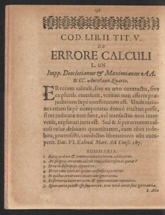 Cod. Lib. II. Tit. V. De Errore Calculi