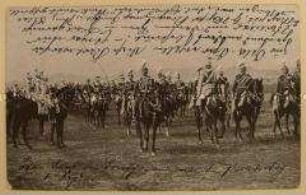 Militärische Postkarte "Kaiser Wilhelm II. bei der Parade", geschrieben von Max Schulze, Berlin an Ida Thiele; Berlin, 3. Sept. 1908