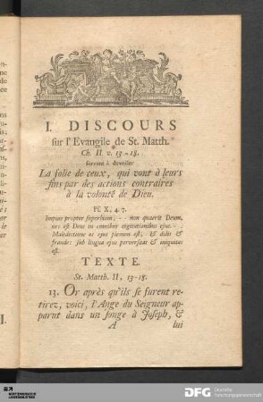I. Discours sur l'Evangile de St. Matth.
