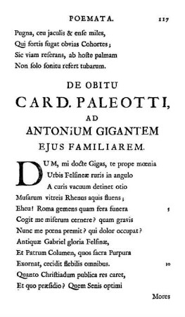De Obitu Card. Paleotti Ad Antonium Gigantem Ejus Familiarem.