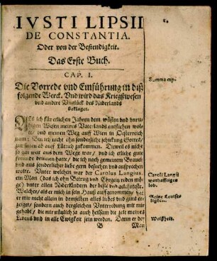 Iusti Lipsii De Constantia. Oder von der Bestendigkeit. Das Erste Buch.