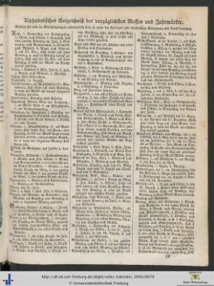 Alphabetisches Verzeichnis der vorzüglichsten Messen und Jahrmärkte.