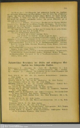 Alphabetisches Verzeichnis der Städte und wichtigeren Ortschaften des Königreichs Sachsen