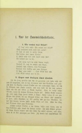 I. Aus der Hauswirtschaftskunde