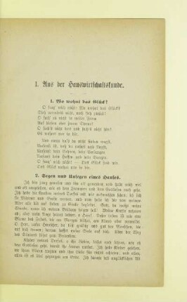 I. Aus der Hauswirtschaftskunde