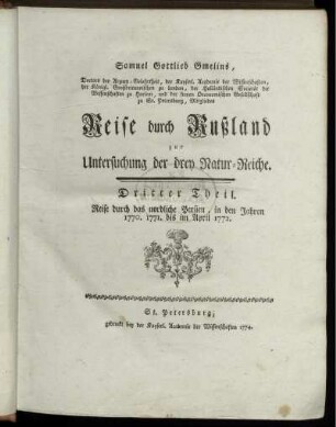 T.3: Reise durch das nordliche Persien, in den Jahren 1770. 1771. bis im April 1772.
