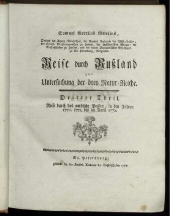 T.3: Reise durch das nordliche Persien, in den Jahren 1770. 1771. bis im April 1772.
