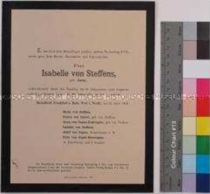 Todesanzeige für Isabelle von Steffens, Düsseldorf, 22.April 1902