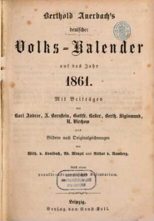 Berthold Auerbach's deutscher Volkskalender : auf d. Jahr ..., 1861
