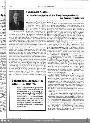 Die Betriebswirtschaftsstelle des Reichsinnungsverbandes des Uhrmacherhandwerks
