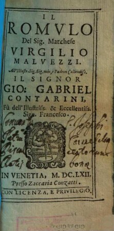 Il Romvlo Del Sig. Marchese Virgilio Malvezzi