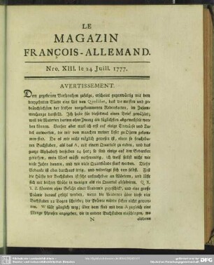Nro. XIII. le 24 Juill. 1777