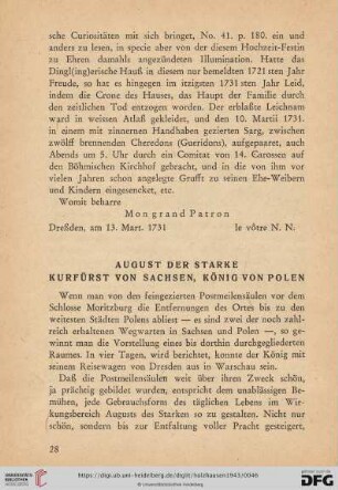August der Starke Kurfürst von Sachsen, König von Polen