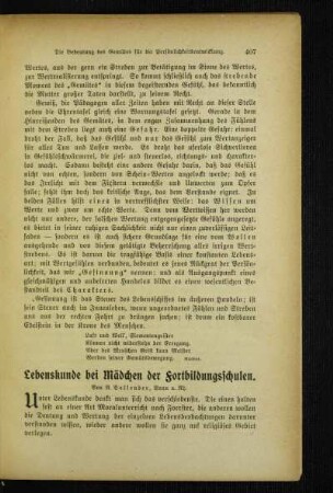 Lebenskunde bei Mädchen der Fortbildungsschulen
