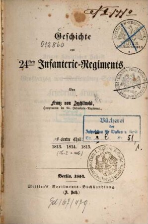 Geschichte des 24sten Infanterie-Regiments, 1. 1813. 1814. 1815
