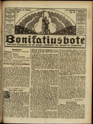 Erste Ausgabe vom Sonntag, den 31. Oktober 1920.