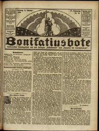 Erste Ausgabe vom Sonntag, den 31. Oktober 1920.