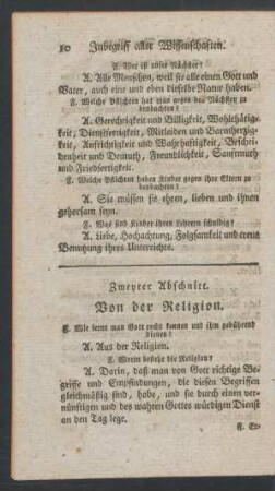 Zweyter Abschnitt. Von der Religion.