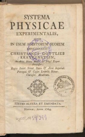 Systema Physicae Experimentalis, Quod In Usum Auditorum Suorum Concinnavit