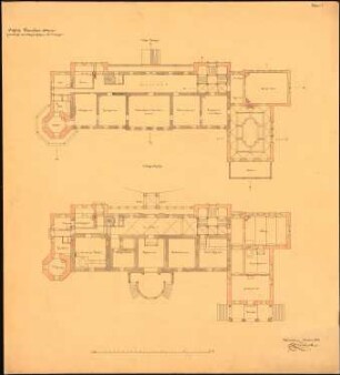 Schloss Klein-Skal bei Turnau Umbau: Grundriss Erdgeschoss, Grundriss 1.Obergeschoss, Maßstabsleiste