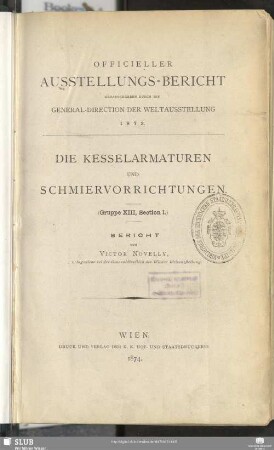 Gruppe 13, Sect. 1: Die Kesselarmaturen und Schmiervorrichtungen : Bericht