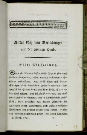 Ritter Göz von Berlichingen mit der eisernen Hand. Erste Abtheilung.