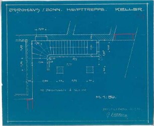 Bestelmeyer, German; Bonn (Nordrhein-Westfalen), Mühlheimerplatz; Verwaltungsgebäude - Mappe 2: Haupttreppe (Teilgrundriss Keller)