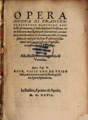 Opera nuova della riformazione
