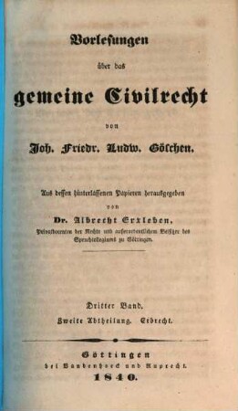 Vorlesungen über das gemeine Civilrecht, 3,2. Erbrecht