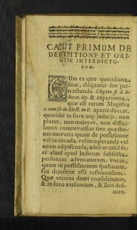 Caput Primum De Definitione Et Origine Interdictorum.