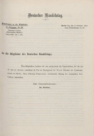 51. Jahrg. Nr. 20., ... den 9. Oktober 1911