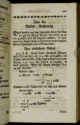 Von der Rabat-Rechnung. - Gedoppelte Rabat-Rechung.