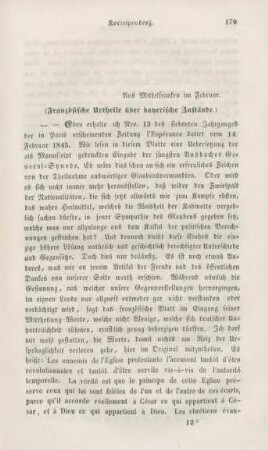 179-180 Korrespondenz : französische Urtheile über bayerische Zustände