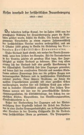 Krisen innerhalb der fortschrittlichen Frauenbewegung. 1903-1907