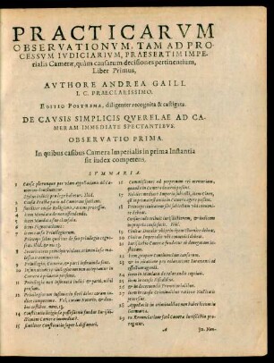 Practicarum Observationum, Tam Ad Processum Iudiciarium, Praesertim Imperalis Camerae, quam causarum decisiones pertinentium, Liber Primus ...