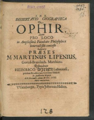 Dissertatio Geographica De Ophir
