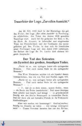 C. Trauerfeier der Loge "Zur edlen Aussicht"
