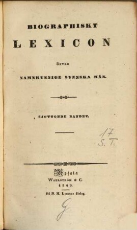 Biographiskt Lexicon öfver namnkunnige svenska män, 17. Ta - Tr