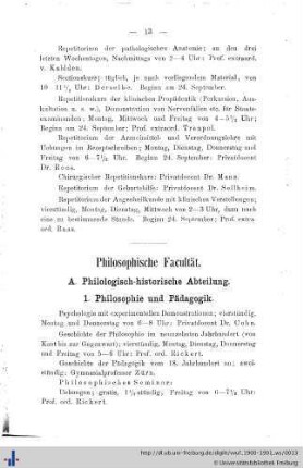 Philosophische Facultät.