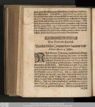 Das Siebende Capittel. Von der bösen Conjunction Saturni und Martis im 1604. Jahre.