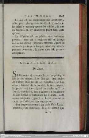 Chapitre XXI. De Luxe