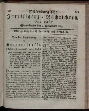 XLV. Stück. Sonnabends den 9. November 1799.