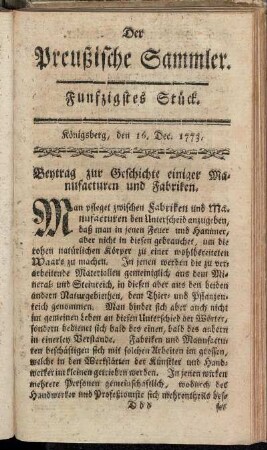 Funfzigstes Stück. Königsberg, den 16. Dec. 1773.