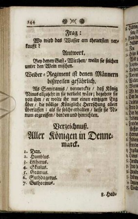 Verzeichnuß. Aller Königen in Dennemarck