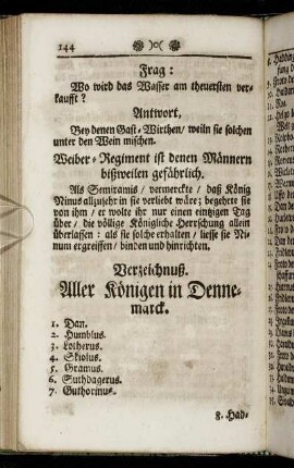 Verzeichnuß. Aller Königen in Dennemarck