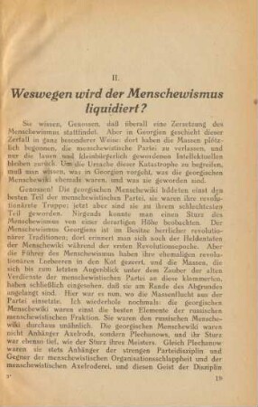 II. Weswegen wird der Menschewismus liquidiert?