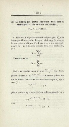 Sur le nombre des points multiplies d'une courbe algébrique et les courbes unicursales.