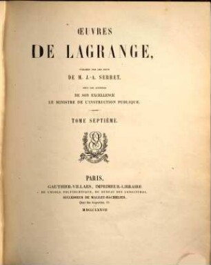 Œuvres de Lagrange. 7