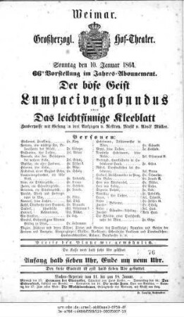 Der böse Geist Lumpacivagabundus oder Das leichtsinnige Kleeblatt